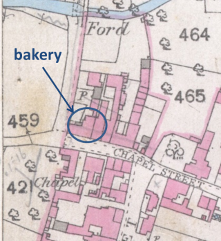 Chapel St bakery location Part of the pre-1900 map showing the location of the bakery on Chapel St, Bottesford | Bottesford local history archive