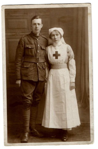 Sapper Porter and his wife Kathleen wearing the uniform of a volunteer nurse. | Courtesy of the family archive of Mrs Rosemarie Greenhalf.