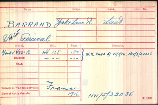 Victor Barrand, Medal Index Card Victor Barrand, Medal Index Card | The National Archive