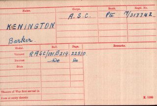 Henry Kennington MIC Private Henry Kennington's Medal Index Card | The National Archive