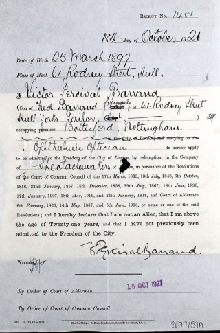 Victor Barrand London Metropolitan Archives_02 Victor Barrand's application to be admitted to the Company of Spectacle Makers | London Metropolitan Archives