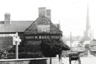 Harry Bugg butchers shop Harry Bugg's butcher's shop, on the Market Place in Bottesford, probably in the 1920s. | From the private collection of Mr Mike Saunders