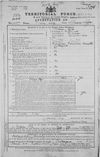 Walter Cox's Atttestation paper, 1911 | The National Archive