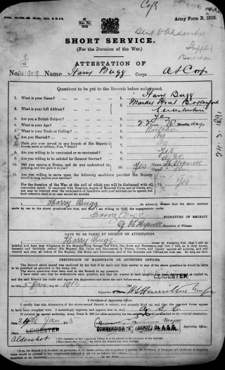 Harry Bugg's attestation paper, 1915 | The National Archive