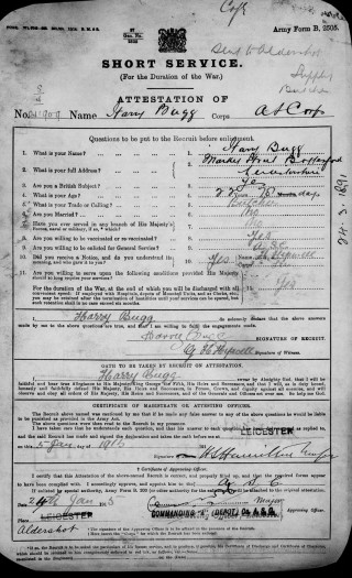 Harry Bugg attestation Harry Bugg's attestation paper, 1915 | The National Archive