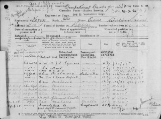 William Evans, service record of dates and locations 1916 to 1920. | The National Archive