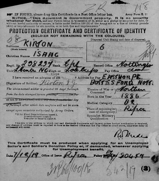 Isaac Kirton Protection and Identity Certificate, Form Z11 | The National Archive