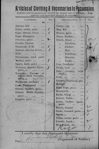 Isaac Kirton, Articles of Clothing & Necessaries in Possession | The National Archive