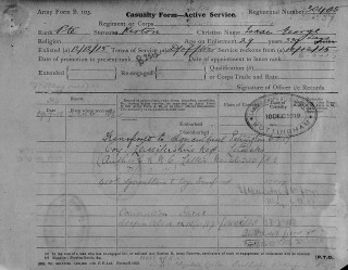 Isaac Kirton Casualty Form - Active Service, Form B103, page 1 of 2 | The National Archive