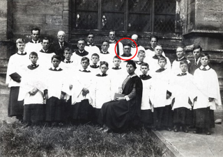 Harry Bugg in the choir, 1920s A photograph of Bottesford St Mary's choir, 1920s - Harry Bugg is ringed in red. | From the private collection of Mr Bill Sutton