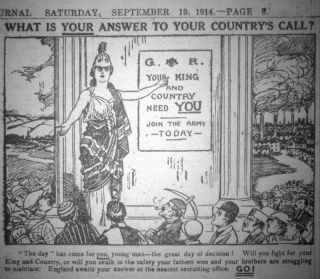 Recruiting advert Grantham Journal WW1 recruiting advertisement from the Grantham Journal, September 19th, 1914. | Courtesy of the Grantham Journal