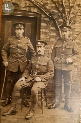 Kirton brothers in uniform 1 Three of the Kirton brothers in uniform at the family home in Easthorpe during WW1. Left - Frank Kirton, South Notts Hussars; centre - Isaac Kirton, Leicestershire Regiment (later joined the Labour Corps); right - Tom Kirton, Kings Own Yorkshire Light Infantry. | Bottesford Heritage Archive: by permission of Tina Perkins and Kenny Kirton