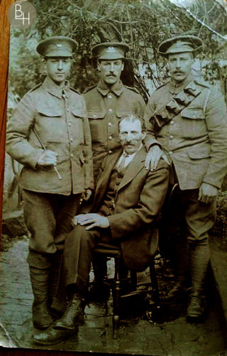 Kirton brothers and father WW1 Three of the Kirton in WW1 uniform while at home with their father. Left - Tom Kirton, KOYLI; centre standing - Isaac Kirton, Leicestershires (later Labour Corps); right - Robert Johnson Kirton, RFA; seated - their father, John Kirton. Jonathan d'Hoogue added that,
