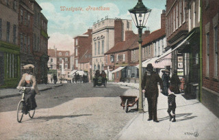 Westgate_c._1906 Westgate, Grantham, 1906. Arthur Ball was apprenticed at a Chemist's Shop on this street 1915-1917, before joining the RAF. | From an old postcard, courtesy of Wikipedia