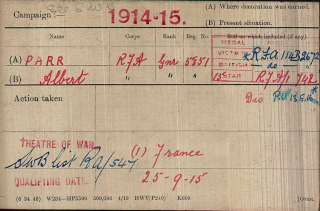 Albert Parr's WW1 Medal Index Card | The National Archive