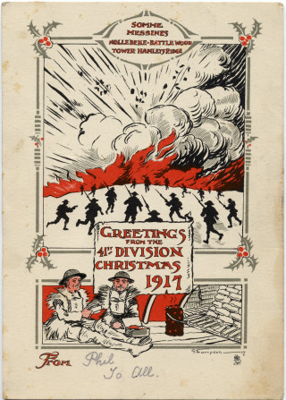 Greetings Christmas 1917 card Philip Sutton A Christmas Greetings 1917 card send by Private Philip Sutton to his family from the Western Front. | From a private collection