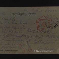(Sent from France Oct 1916) On active service 31.10.16 My Dear Flo Just a line to you hoping you are well as I am the same thank god. We are still having rain. Remember me to all Goodbye from your loving Daddy xxxx (Sent from France Oct 1916) On active service 31.10.16 My Dear Flo Just a line to you hoping you are well as I am the same thank god. We are still having rain. Remember me to all Goodbye from your loving Daddy xxxx | (Glenys Claricoats)