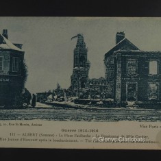 Damage around the Place Faidherbe frames a distant view of the Leaning Virgin statue, Albert Damage around the Place Faidherbe frames a distant view of the Leaning Virgin statue, Albert | (Glenys Claricoats)