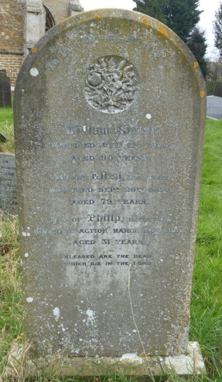 Sutton Headstone St Marys Headstone in St Mary's churchyard, Bottesford. The caption reads: William Sutton, who died July 21st 1924, aged 90 years, and of Eliza, his wife who died September 29th 1924, aged 79 years. Also of Philip, their son, Killed in Action March 24th 1918, aged 31 years.
