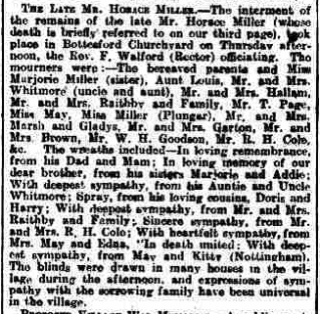 Horace Miller 1919_02 Grantham Journal 15/2/1919: obituary report of the funeral of Horace Miller. | British Newspaper Archive