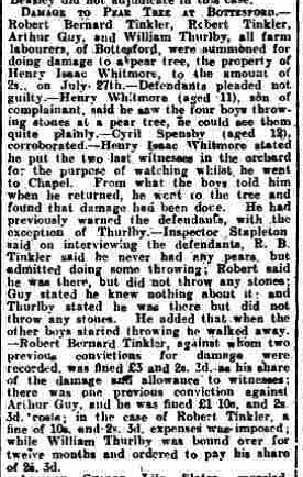 Grantham Journal, report of a case at the Belvoir Police Court, 6th August 1924. | Courtesy of the Grantham Journal