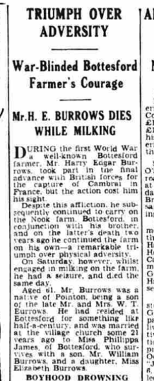 Harry Burrows obituary part 1 Harry Burrow's obituary published on the Grantham Journal, 25th January 1946 - part 1 of 2 | British Newspaper Archive