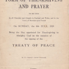 Thanksgiving and Prayer, booklet for the Treaty of Peace, July 1919 - page 1 of 4 | Bottesford Heritage Archive