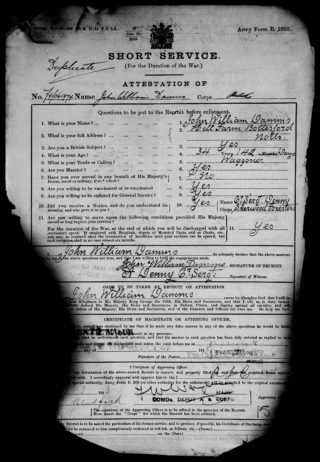 John William Damms attestation record, 1915 | The National Archive