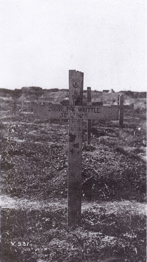 WalterWhitttle_docs_06_03 Grave marker of Frank Whittle erected in France during the war before the establishment of the Imperial War Graves Commission (Later the Commonwealth War Graves Commission). | From the family collection of Mr G. Brassington