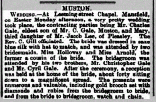 Grantham Journal 29th April 1916, report of the wedding of Charles Gale and Mary Lee in Mansfield, 1916. | British Newspaper Archive