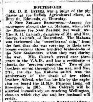 Grantham Journal article about Sarah going to New Zealand in 1920 | Grantham Journal 5 June 1920