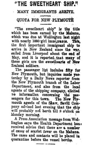 Sallie Calcraft – A Sweetheart in New Zealand | Taranaki Daily News 17 July 1920
