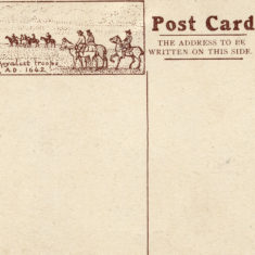 BOT025_012a_MS Stathern postcard reverse Postcard of Stathern St Guthlac's church and a series of historical cartoons.