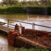 Damaged footbridge at ford on Rectory Lane during flooding.