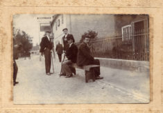 A bridegroom taking a break outside the Bull Inn, Bottesford Market Place.