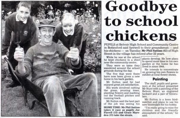BOT169_025_PSU_folder1_04_crop Goodbye to School chickens - Chip's retirement in 2000.