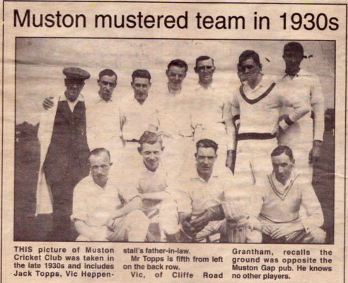 Press cutting showing the Muston cricket team in the 1930s | Press cutting