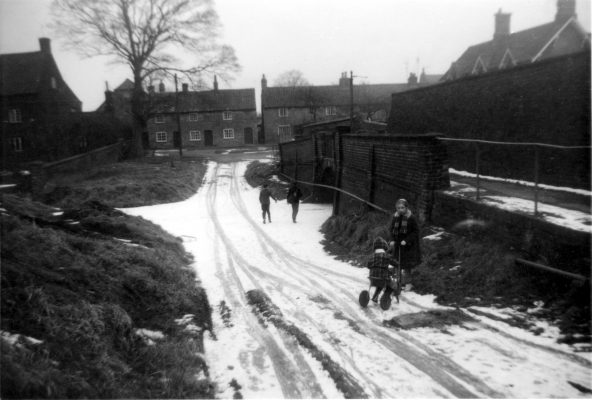 The ford on Devon Lane in winter snow.