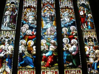 The east window of St Mary’s, dedicated to “The Memory of Canon and Lady Adeliza Norman”, Dec 1889. | Bottesford Local History Archive