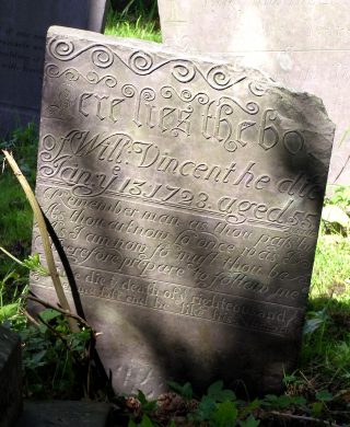 The headstone commemorating William Vincent, 1723. | Bottesford Local History Archive