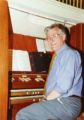 Organist John Simpson at the Compton Organ in the Methodist chapel. | Bottesford Local History Archive