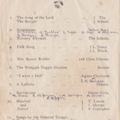 Muston School Concert Programme, 4th & 5th May 1923. First part of concert programme. | Linda Clayton, Bottesford Local History Archive