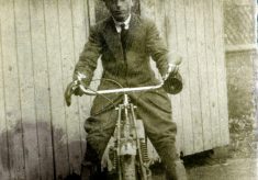 Alan Foster, on motorbike at Pasture Farm, Plungar
