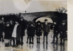 Children on the ice on the Grantham Canal at Plungar