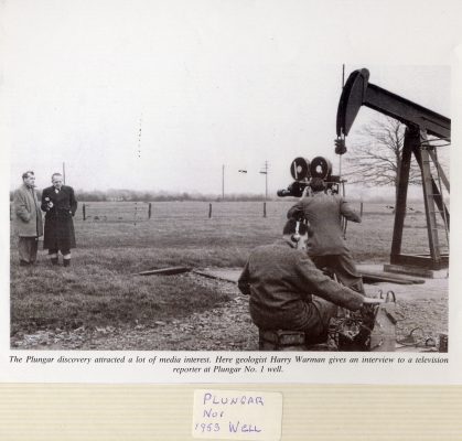 Oil well at T.B.Kirk's farm (Poplar Farm), Plungar, 1953