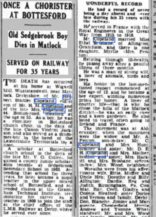 Copeland HS obituary 1945 Herbert Stanley Copeland