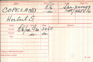 Copeland medal card#2 Sapper Herbert Copeland's medal card