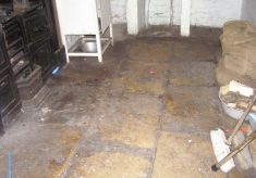 The flagstone kitchen floor.