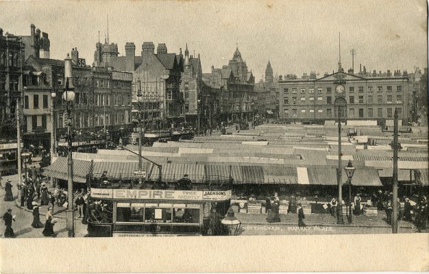 This marvellous picture shows the Old Market Square in the centre of Nottingham. This is before the First World War, and before the Georgian Council House was demolished and replced by the present building erected in 1927-29. | From Janet Dammes' family archive.