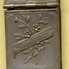 Souvenir matchbox from France, First World War - measures roughly 3 cm by 2 cm. | From Janet Dammes' family archive.